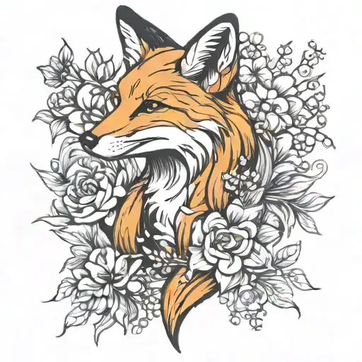 fox with flowers tattoo design idea