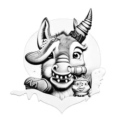 Puss in boots with donkey, with gingerbread man, wolf, pinocchio (Shrek) tattoo design idea