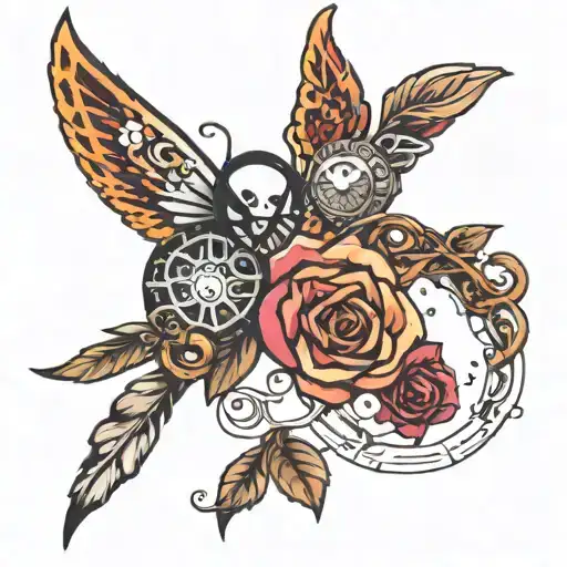 It gives me professional and stylish designs that include elements such as key chains, watches and roses, that are compatible and complementary to each other. tattoo design idea
