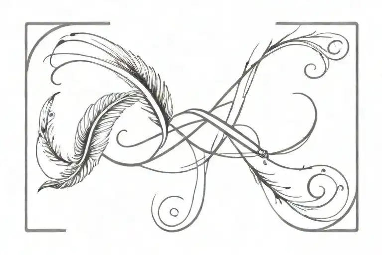 infinity and feather turning tattoo design idea