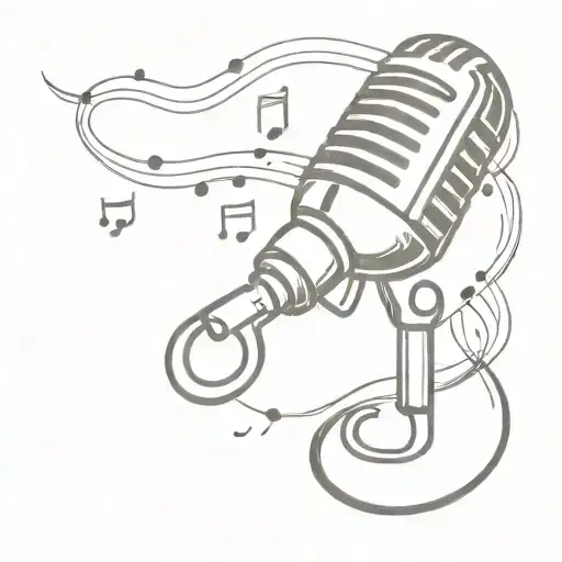 tattoos rested on a microphone with musical notes floating tattoo design idea
