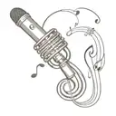 tattoos rested on a microphone with musical notes floating tattoo design idea