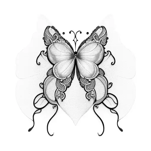 Butterfly wings morphing into a delicate lace pattern tattoo design idea