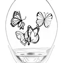 A sketch-style butterfly emerging from a shattered hourglass tattoo design idea