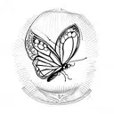 A sketch-style butterfly emerging from a shattered hourglass tattoo design idea