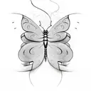 A sketch-style illustration of a butterfly transforming into a snake tattoo design idea