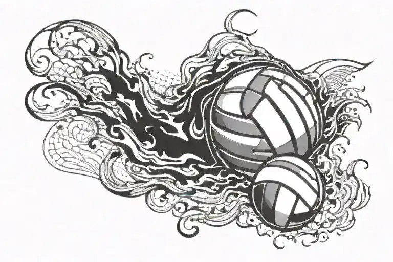 volleyball with fire element like a fireball that shoot forward  tattoo design idea