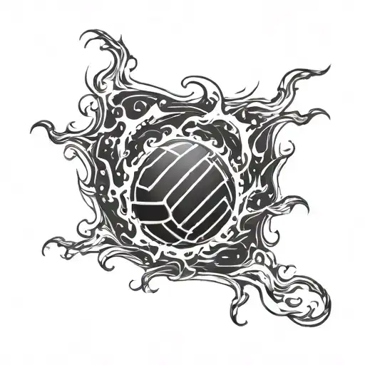 volleyball with fire element like a fireball tattoo design idea