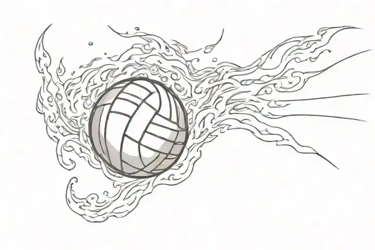 volleyball with fire element like a fireball that shoot forward  tattoo design idea