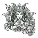 elf, pixie, fane, Celtic knot and hand of fate    tattoo design idea