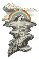 cross on a hill with a rainbow in the background black tattoo design idea