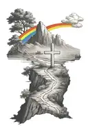 cross on a hill with a rainbow in the background black tattoo design idea