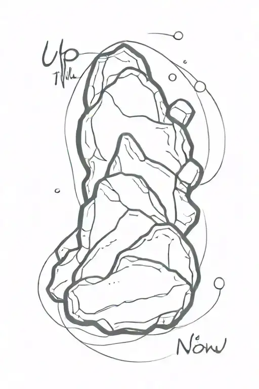   stone rock outline with minimal shading and words "up till now"  tattoo design idea