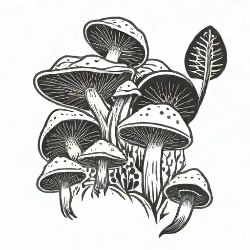 bohemian minimalist nature mushrooms tattoo design idea