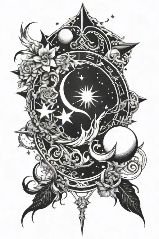 family, well-being, astrology, capricorn, aquarius, gemini, leo, cancer, moon, sun, stars tattoo design idea