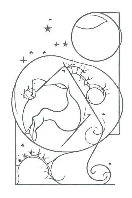 family, well-being, astrology, capricorn, aquarius, gemini, leo, cancer, moon, sun, stars tattoo design idea