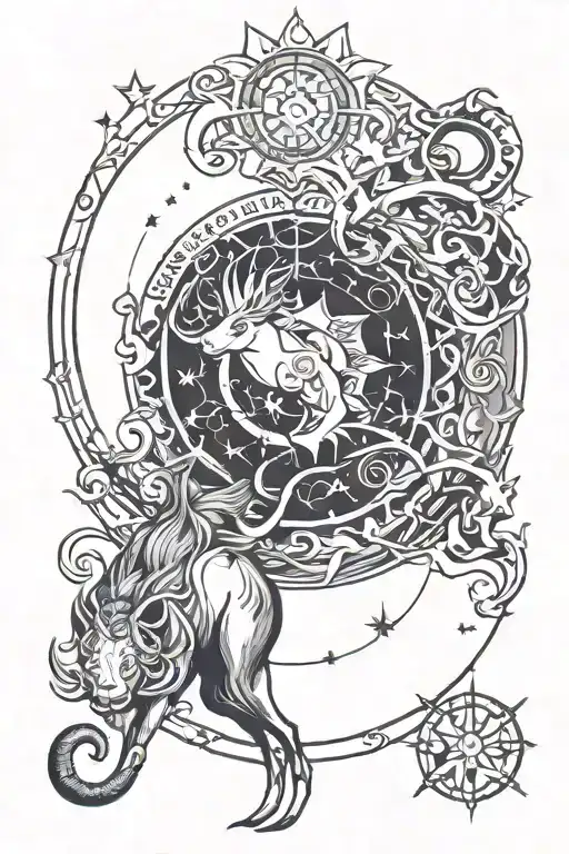 family, well-being, astrology, capricorn, aquarius, gemini, leo, cancer, moon, sun, stars tattoo design idea