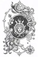 family, well-being, astrology, capricorn, aquarius, gemini, leo, cancer, moon, sun, stars tattoo design idea