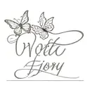 The name Ivory in a bold fancy cursive font blended with a heart, a sharp appealing flower, and a butterfly  tattoo design idea