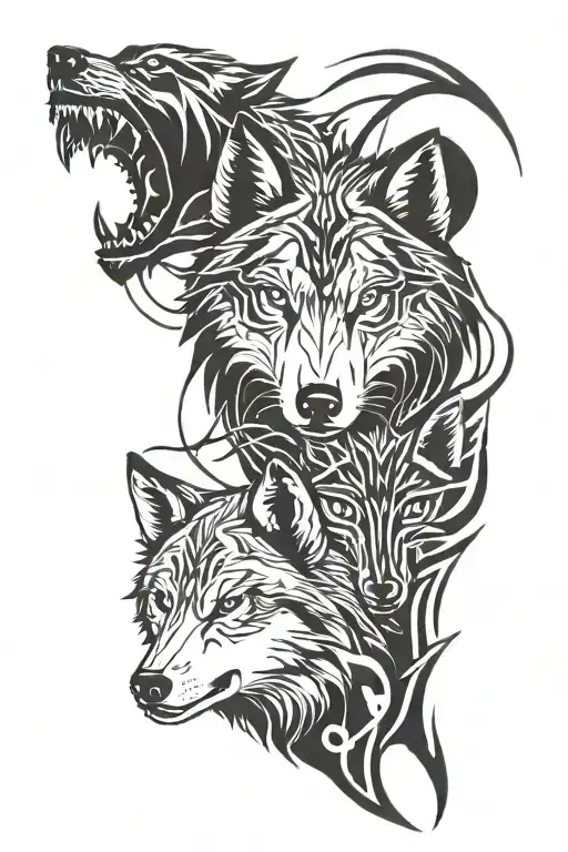 wolf and wolf cub tattoo design idea
