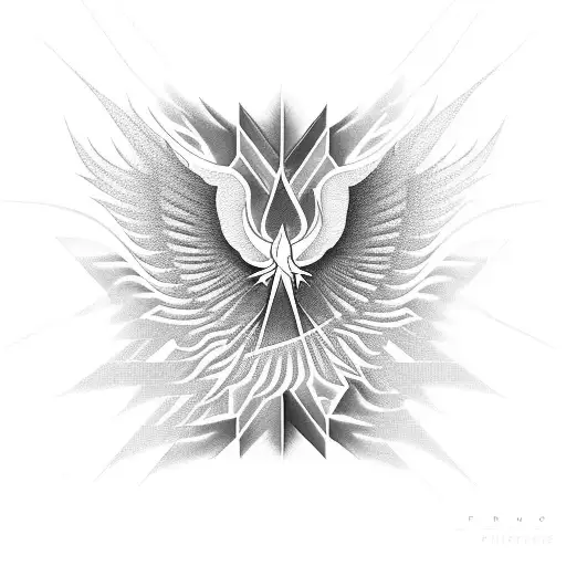 Phoenix spreading his wings with sacred geometry flames tattoo design idea
