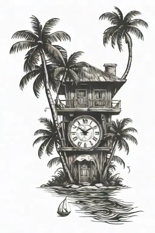 Moko jumbie, estate whim st. Croix island, croix clock Tower and palm trees, cruzan coconut rum, Coerebidae, Handroanthu tattoo design idea