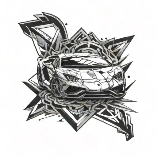 lamborghini aventador svj front view with lamborghini logo in the background tattoo design idea