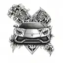 lamborghini aventador svj front view with lamborghini logo in the background tattoo design idea