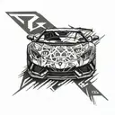 lamborghini aventador svj front view with lamborghini logo in the background tattoo design idea