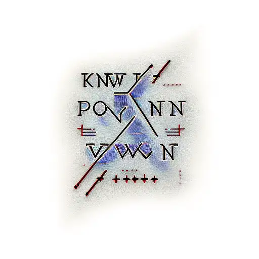 "KNOW PAIN" in typewriter font going vertically with lighting going throughout the letters tattoo design idea