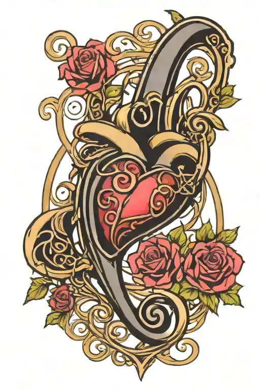 heart music note art nouveau style tattoo design idea