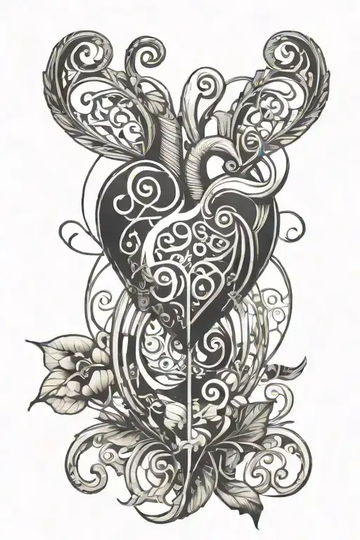 heart music note art nouveau style tattoo design idea