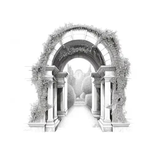 stone archway wrapped in ivy vines tattoo design idea