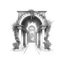stone archway wrapped in ivy vines tattoo design idea