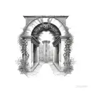 stone archway wrapped in ivy vines tattoo design idea