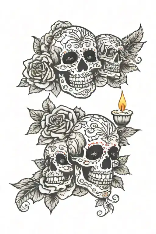 sugar skulls carnations candles Papel Picado tattoo design idea
