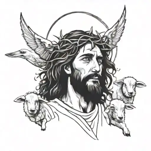 Jesus leaving the 99 sheep  tattoo design idea