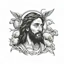 Jesus leaving the 99 sheep  tattoo design idea