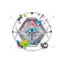 playstation circle, triangle, square and rectangle buttonwith paint splatter  tattoo design idea