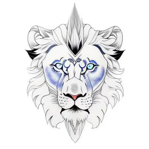 white lion with blue eyes and black raven with red eyes fighting each other tattoo design idea