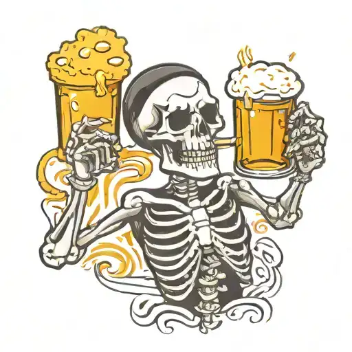 **Tattoo Description: Skeleton Drinking Beer**  A unique and playful tattoo featuring a skeleton enjoying a beer. The de tattoo design idea