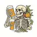 **Tattoo Description: Skeleton Drinking Beer**  A unique and playful tattoo featuring a skeleton enjoying a beer. The de tattoo design idea