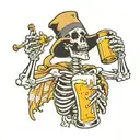 **Tattoo Description: Skeleton Drinking Beer**  A unique and playful tattoo featuring a skeleton enjoying a beer. The de tattoo design idea