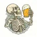 **Tattoo Description: Skeleton Drinking Beer**  A unique and playful tattoo featuring a skeleton enjoying a beer. The de tattoo design idea
