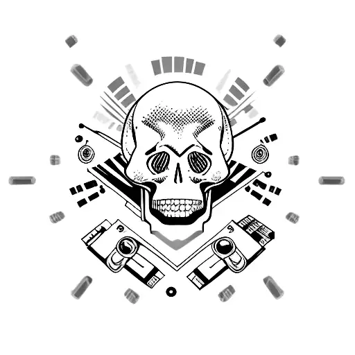 A cassette tape merging with a live sound console loud music fun time skull tattoo design idea