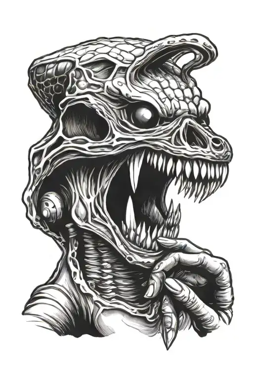 Alien dentist examining a cosmic tooth tattoo design idea
