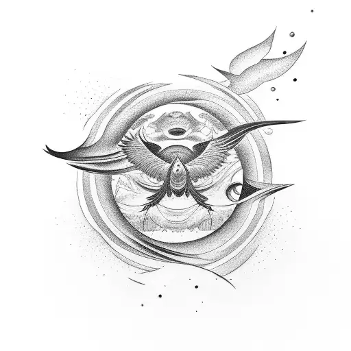 samouraï, japanese crane, temple, planets and universe on the arm  tattoo design idea