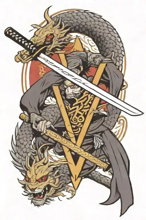 Only two katanas shaped like the letter V tattoo design idea