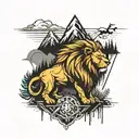 lion and mountain peak tattoo design idea