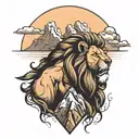 lion and mountain peak tattoo design idea